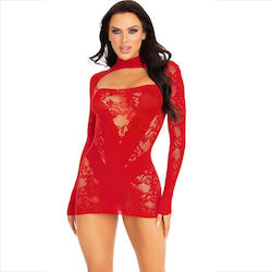 Leg Avenue Mini Dress Lace Long Sleeve Rochie Sexy Roșu