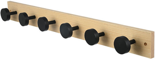 Estia Wooden Wall Hanger 6 Hooks 60x6x6cm