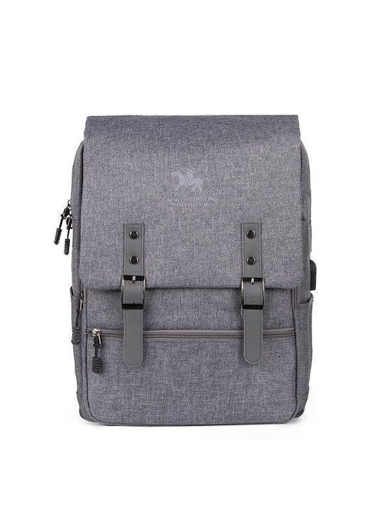 Polo Club Men's Fabric Backpack with USB Port Gray