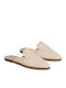 Flat Leather Mules in Beige Color