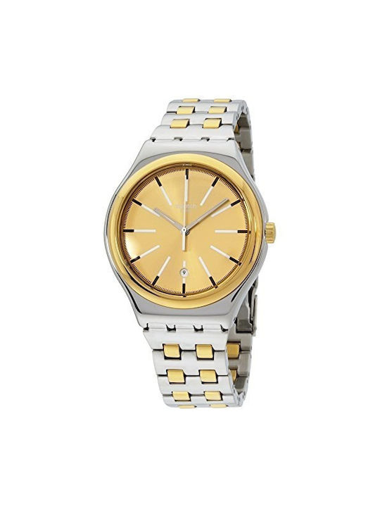 Swatch Uhr Batterie mit Gold Metallarmband