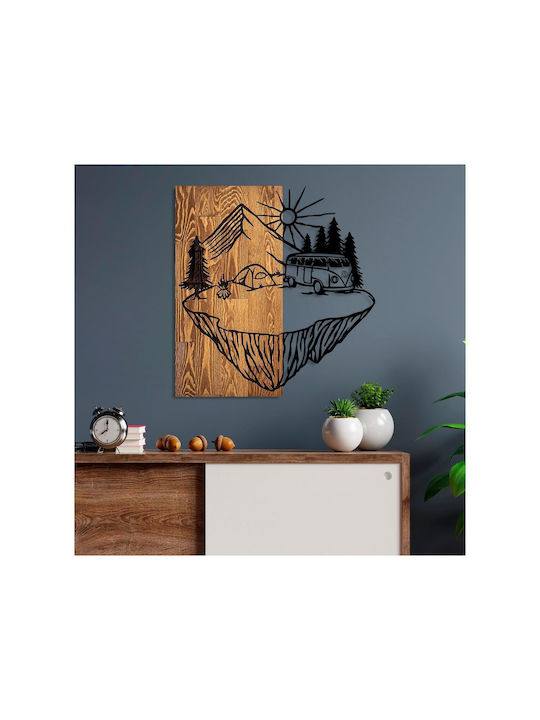 Asir Group Artă Mixtă 3D Camp Negru Din Lemn 57x54cm