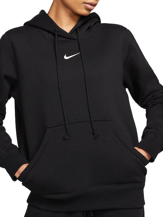 Nike Sportswear Phoenix Μακρύ Γυναικείο Φούτερ με Κουκούλα Black