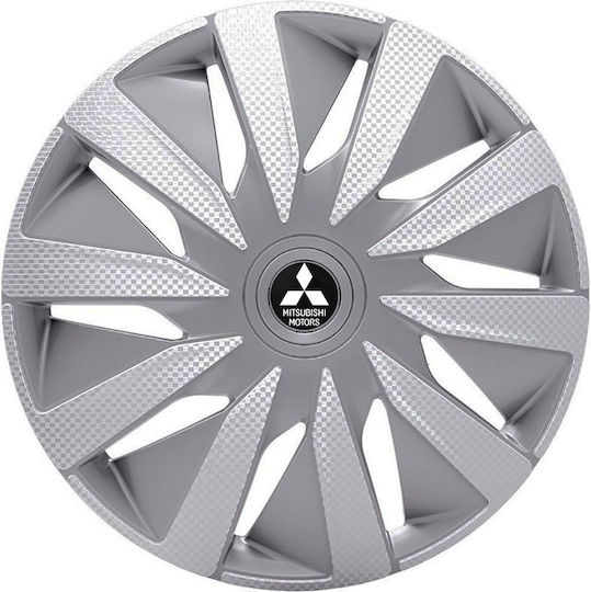 J-Tec Auto Radkappen Set Lazio mit Marke Mitsubishi 4Stück 13" Silber
