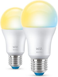WiZ Smart LED-Lampen 8W für Fassung E27 und Form A60 Einstellbar Weiß 806lm 2Stück