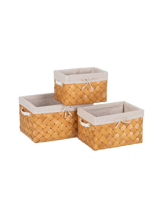 Set de coșuri decorative Din lemn cu mânere 3buc BigBuy