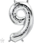 Ballon Folie Zahl 9 Silber 41cm