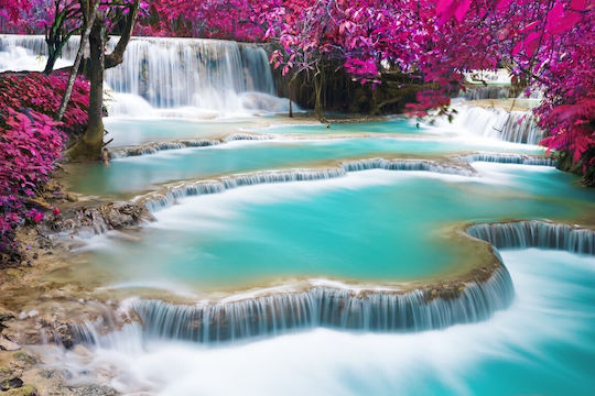 Turquoise Waterfall Rahmen auf Segeltuch 105x70cm