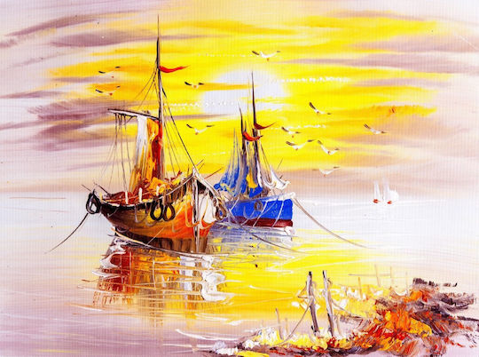 Boats Sunset Κάδρο σε Καμβά 45x30cm
