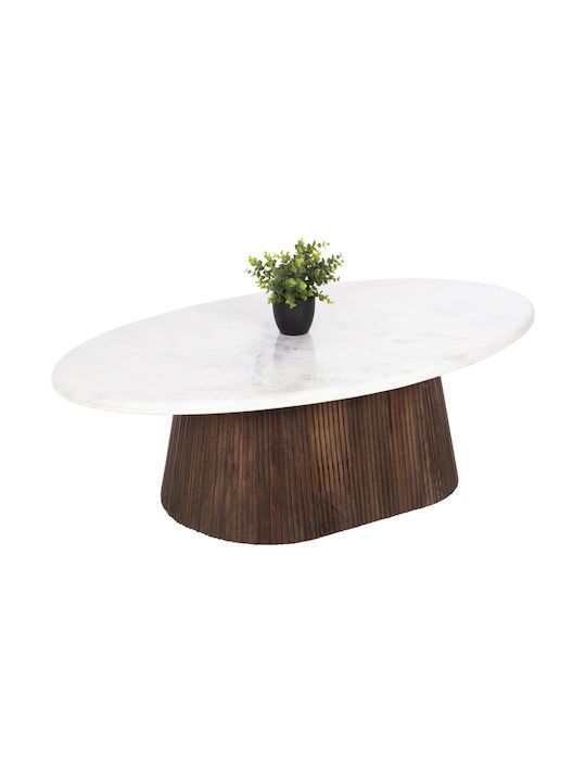 Oval Central Coffee Table Purger Made of Solid Mango Wood White Marble W120xL70xH38cm