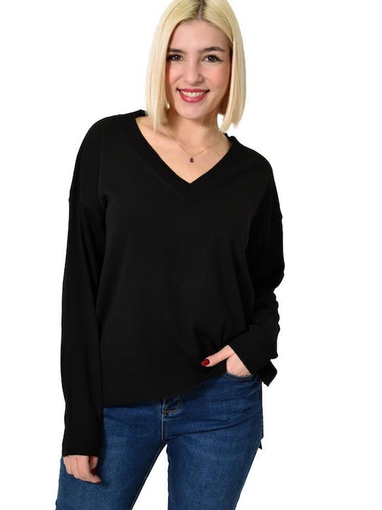 Potre Women's Long Sleeve Pullover with V Neck Black