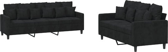 Living Room Furniture Set 3-Seater & 2-Seater Black