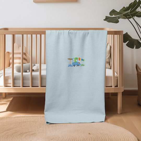Adam Home Κουβέρτα Αγκαλιάς & Λίκνου Dinosauros Πικέ Μπλε 110x80εκ.