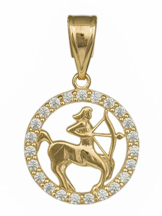 Charm Săgetător Semn Zodiacal Săgetător Din Aur Galben 9 Carate Cu Zircon