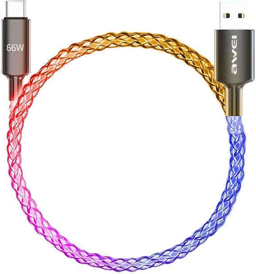 Awei Braided USB 2.0 Cable USB-C Male - USB-A 66W PD Multicolour 1m 887868
