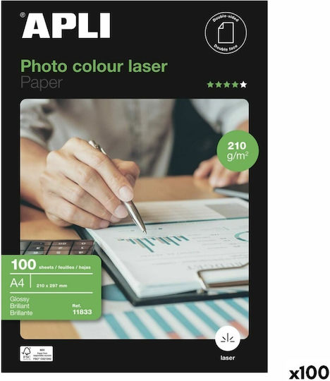 Apli Photo Paper A4 (21x30) 160gr/m² for Printers Laser 100 Sheets