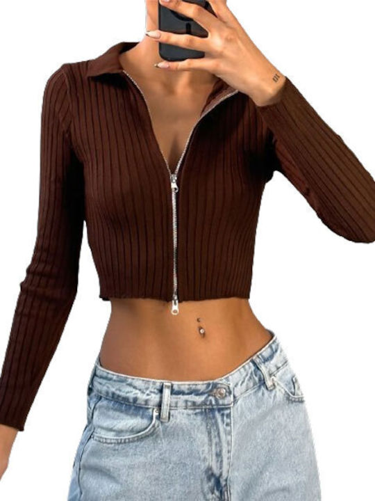 Chica Women's Knitted Cardigan with Zipper Coffee