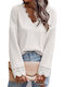 Amely Women's Blouse Long Sleeve with V Neckline White