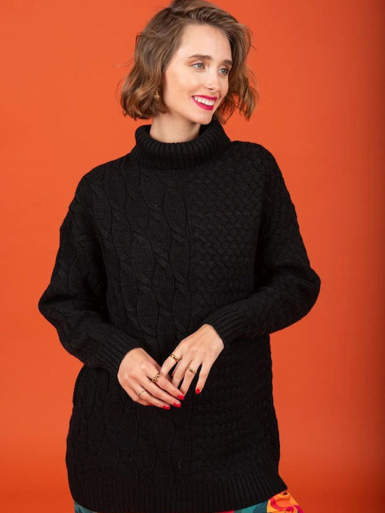 Chaton Women's Long Sleeve Sweater Woolen Black