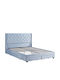 Annona Κρεβάτι Υπέρδιπλο Επενδυμένο με Ύφασμα Γαλάζιο με Τάβλες για Στρώμα 160x200cm