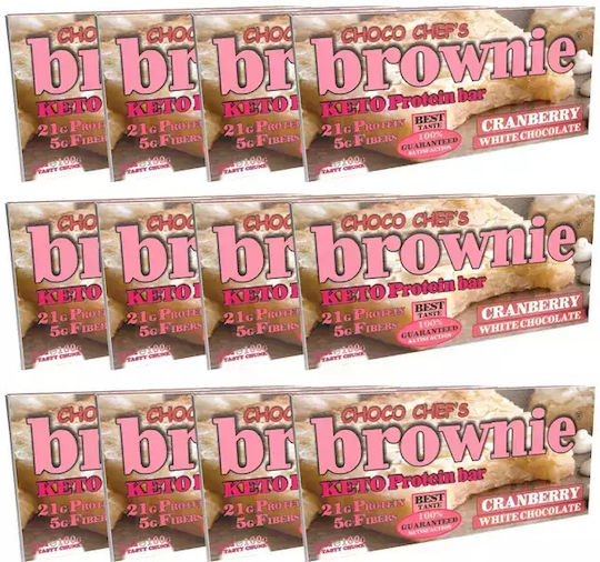 Fit & Shape Choco Chef's Brownie Keto Batoane cu 21gr Proteină & Aromă White Chocolate Cranberry 12x100gr