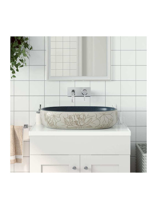 vidaXL Vessel Sink Ceramic 59x40x14cm Sand and blue