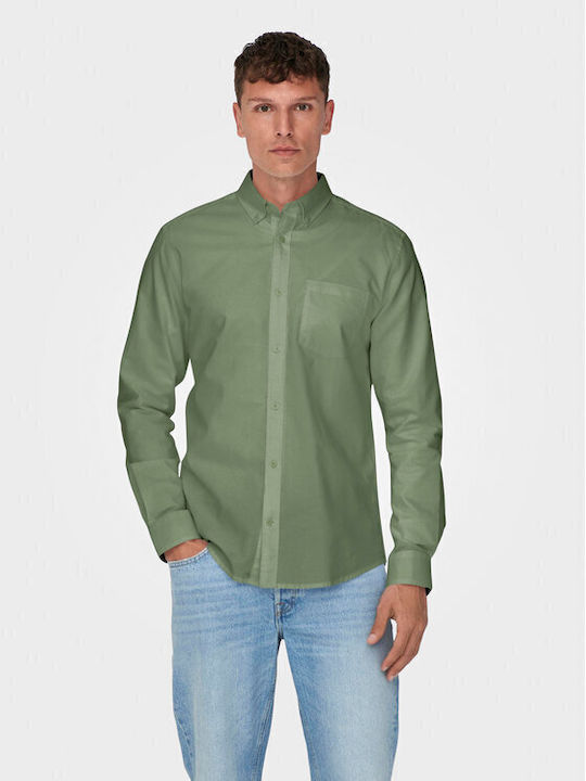 Only & Sons Men's Shirt Long Sleeve Green
