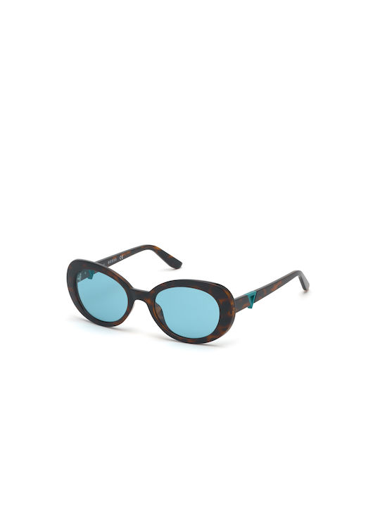 Guess Women's Sunglasses with Brown Tartaruga Plastic Frame and Light Blue Lens GU7632 52V