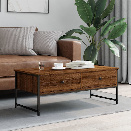 Rechteckiges Zentral Kaffeetisch Holz mit Schubladen Braune Eiche M101xL49xH39.5cm 837741