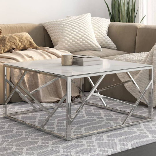 Square Central Glass Coffee Table Silver 80xWidth 80xHeight 40 cm