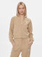 T7 Cropped Γυναικεία Ζακέτα Φούτερ με Κουκούλα Μπεζ (Beige)