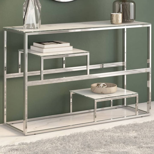 Console Table Metal with Glass Surface Silver L110xW35xH70cm
