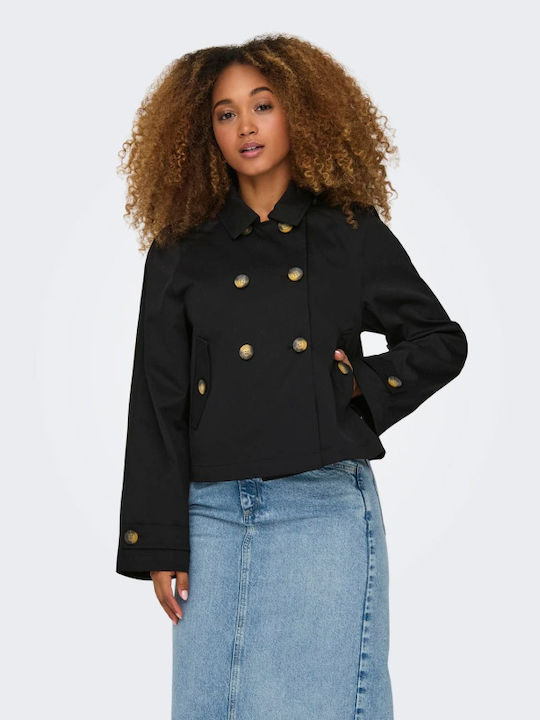 Only Women's Short Half Coat with Buttons Black