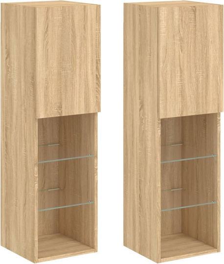 Hängeschrank fürs Wohnzimmer aus Spanplatte in Sonoma-Eiche mit LED-Beleuchtung 30,5x30x102 cm