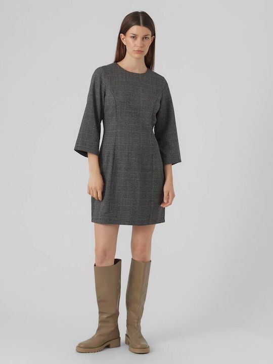 Vero Moda All Day 3/4 Sleeve Mini Dress Dark Grey Print , Slim Fit