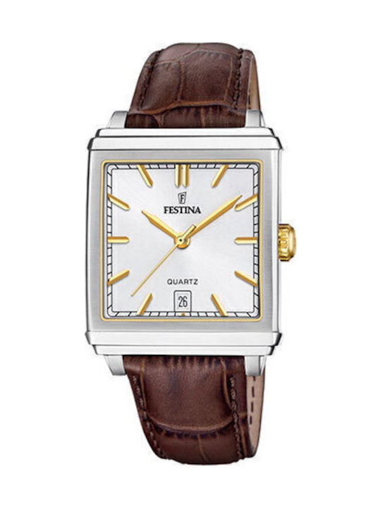 Festina Ανδρικό Ρολόι 39.2mm Μπαταρίας με Καφέ ...
