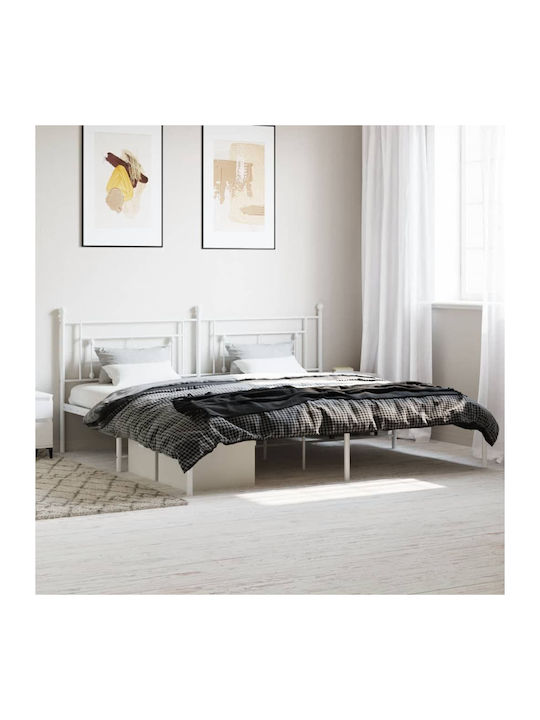 King Size Metal Bed White with Slats for Mattress 193x203cm