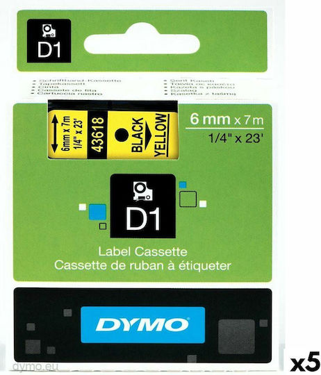 Dymo 43618 Ταινία Ετικετογράφου 7m x 6mm σε Κίτρινο Χρώμα 5τμχ Συμβατή με Dymo D1
