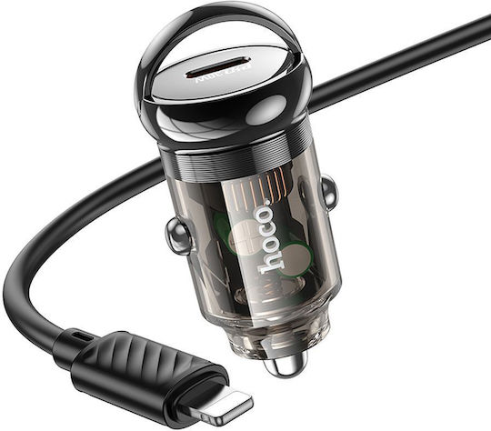 Hoco Z53 Autoladegerät 30W 3A Schnellladen mit einer Buchse 1xType-C zusammen mit Lightning Kabel Schwarz Farbe