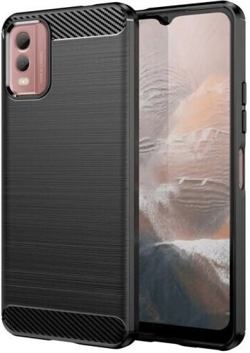 Carbon Fiber Brushed Umschlag Rückseite Silikon Schwarz (Nokia C32)