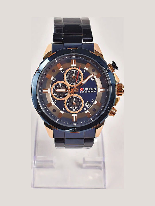 Curren Men's Watch Battery with Blue Metal Bracelet