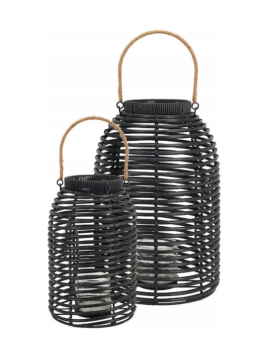 Zaros Σετ Φαναράκια Rattan Επιτραπέζια Μαύρα 2τμχ