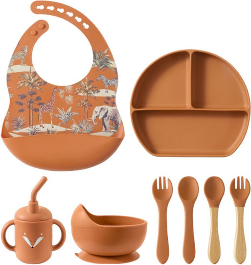 Queen Mother Jungle Feeding Set Made of Silicone with Anti-Slip Orange Base 6 Pieces for 6+ Months
