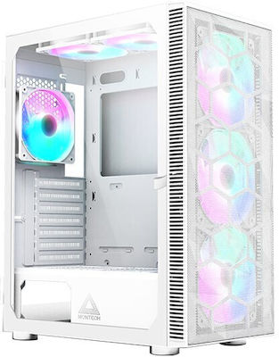 Montech X3 Mesh Gaming Midi Tower Computer Case with Window Panel and RGB Lighting White