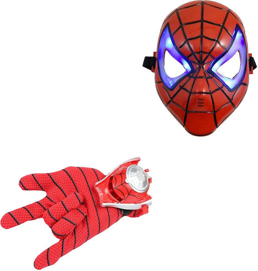 Set Handschuhe mit Spiderman-Werfer und Led-Maske Karneval Handschuhe Rot 1Stück