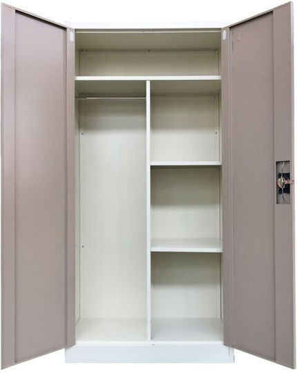 Double Door Wardrobe Metallic Galvanized with Divider & 3 Shelves Without Legs 70x40x171cm