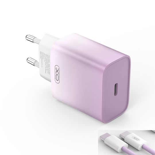 XO с USB-C порт и кабел USB-C - USB-C 30W Power Delivery Purple-White (CE18)