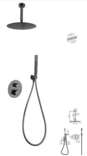 Imex Built-in Mixer, Hand Shower & Shower Head Set for Shower 2 Exits Black
