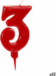 Birthday Candle Number "3" in Red Color 12pcs S3624801