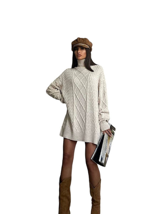 Mini Dress Knitted Turtleneck Ecru